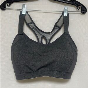 Gray Heathered Sports Bra with Geometric Racerback